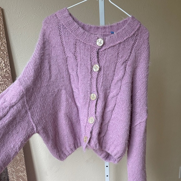 Free People Willow fuzzy wool blend cardigan sweater in lilac lavender - Picture 4 of 7